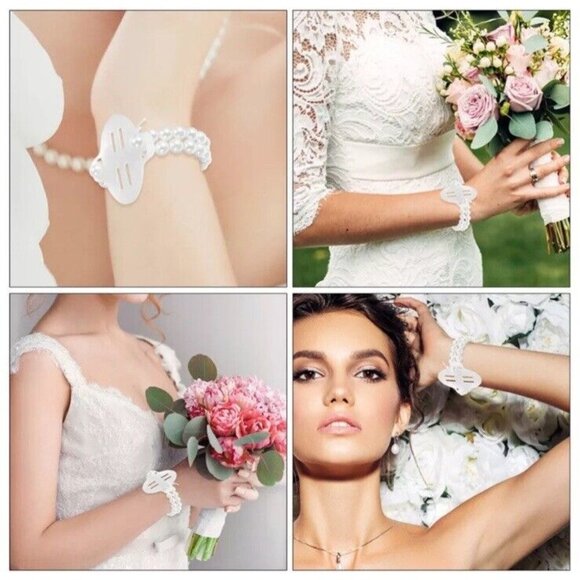 6pc Wrist Corsage Bridal Prom Elegant Beaded Faux Pearl Bracelets Wedding Formal - Picture 10 of 11